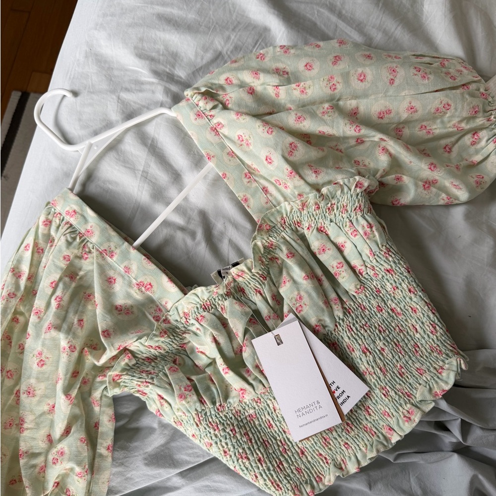 Floral Smocked Hemat & Nandita Top - Green and Pink